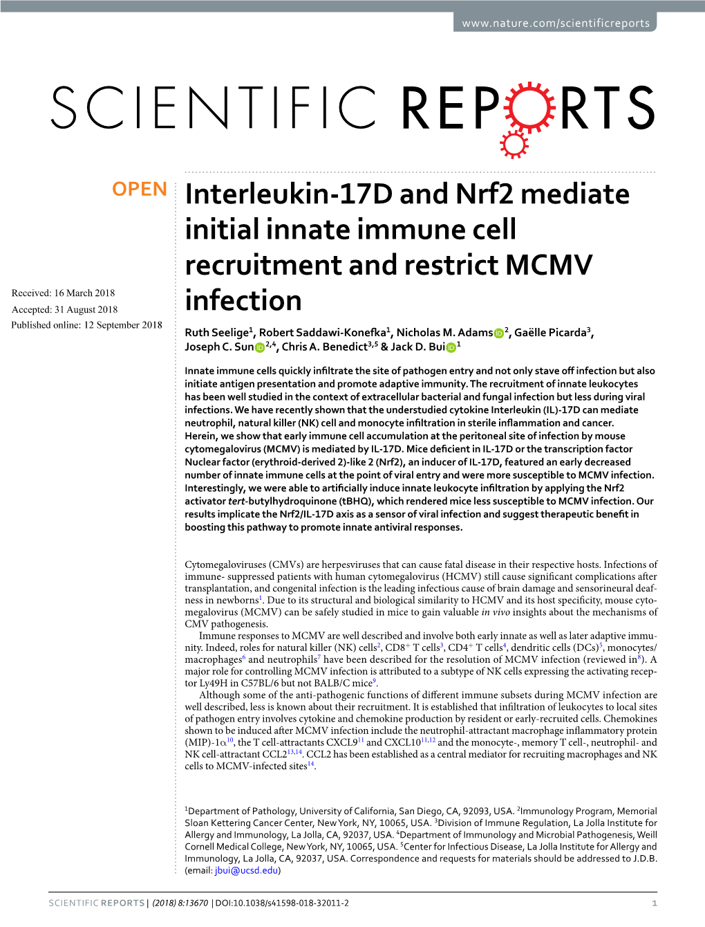 Interleukin-17D and Nrf2 Mediate Initial Innate Immune Cell