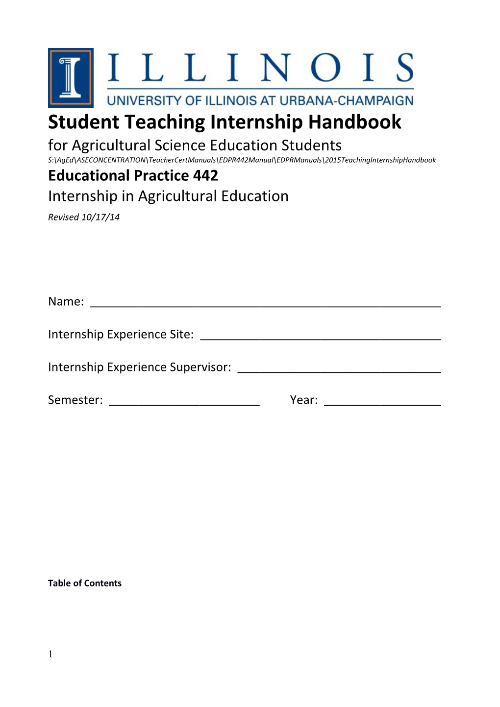 Student Teaching Internship Handbook