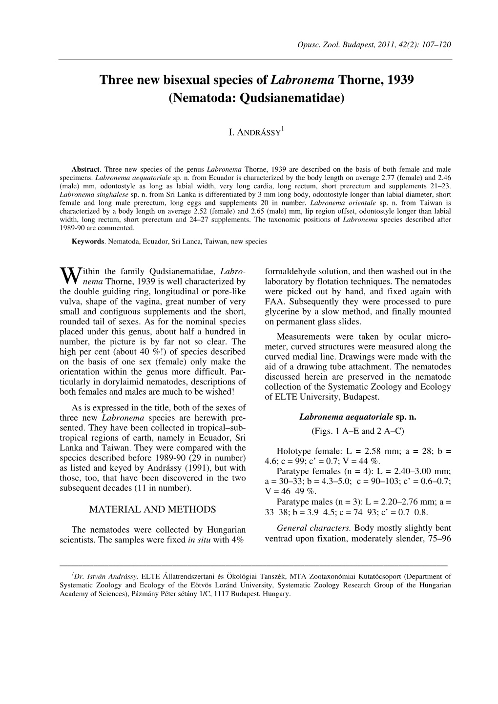 Opuscula Zoologica Instituti Zoosystematici Universitatis Budapestinensis, 24: 3–55