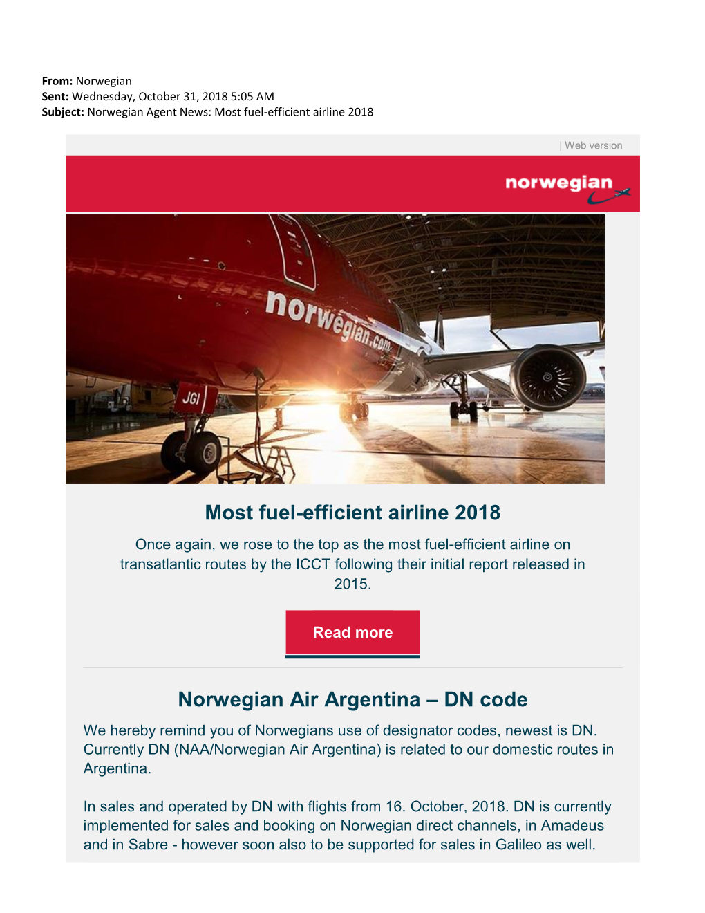 Most Fuel-Efficient Airline 2018 Norwegian Air Argentina