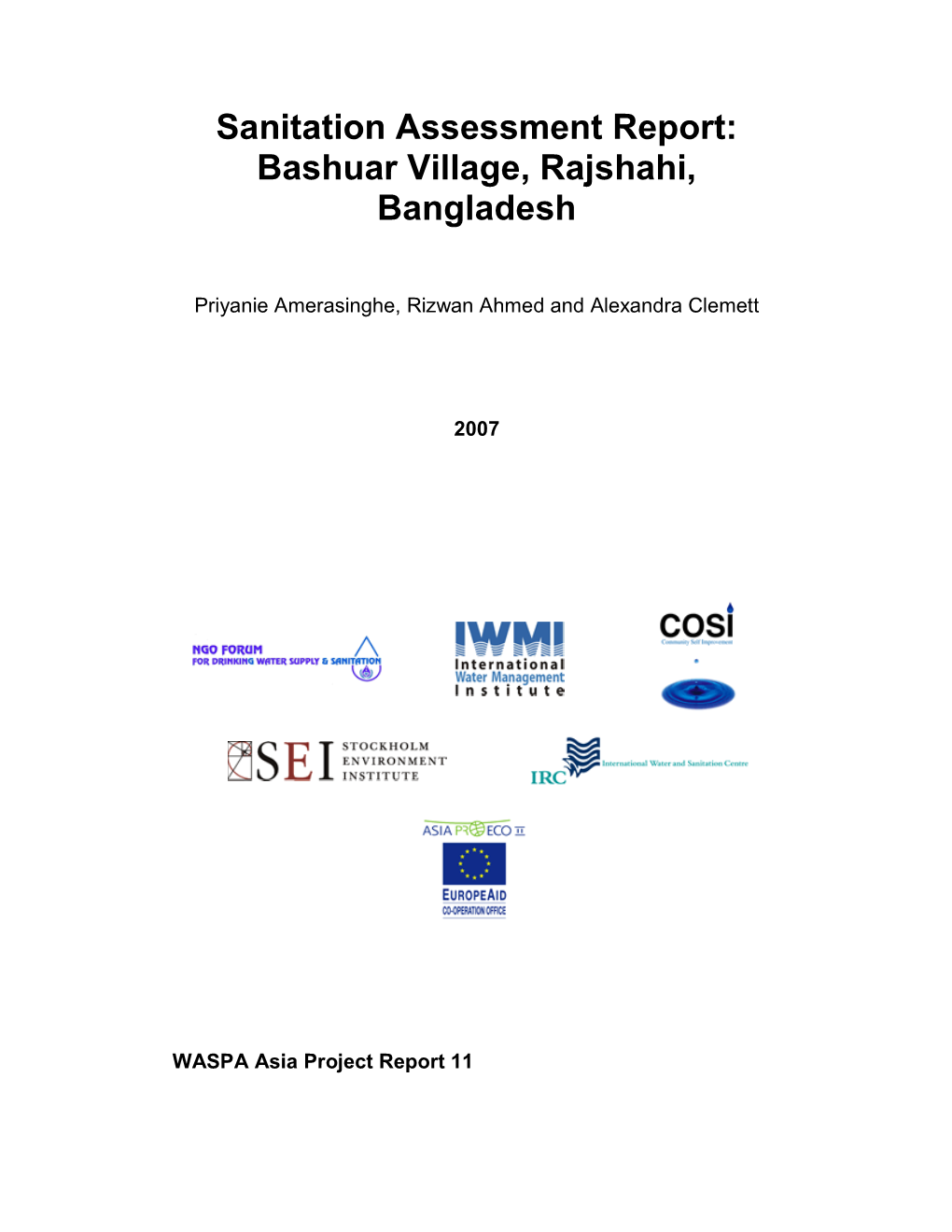 Hygiene and Sanitation Assessment Report for Rajshahi, Bangladesh