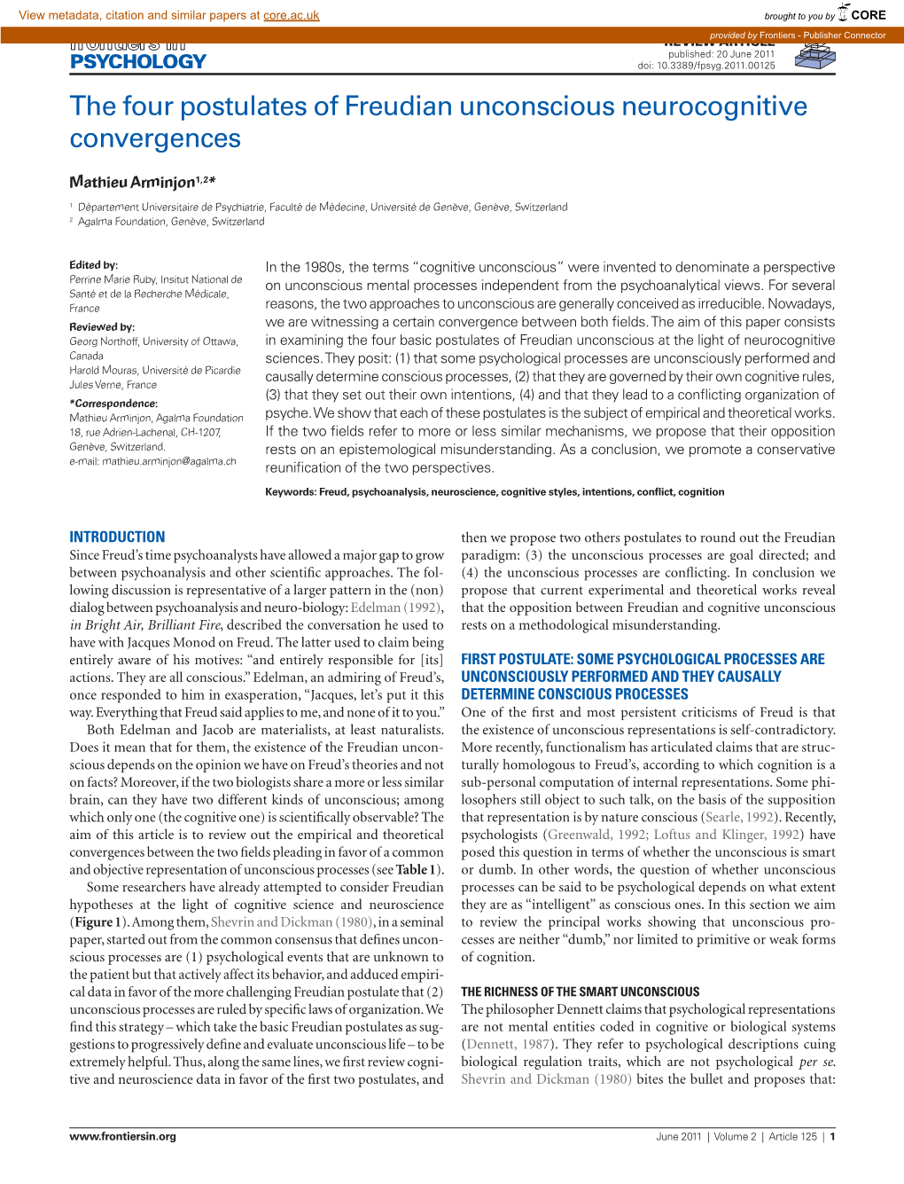 The Four Postulates of Freudian Unconscious Neurocognitive Convergences