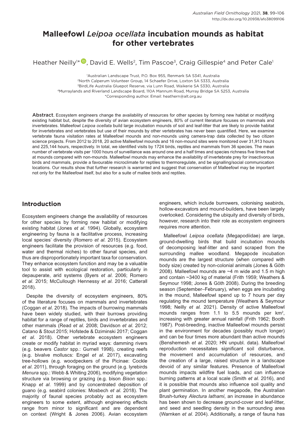 Malleefowl Leipoa Ocellata Incubation Mounds As Habitat for Other Vertebrates
