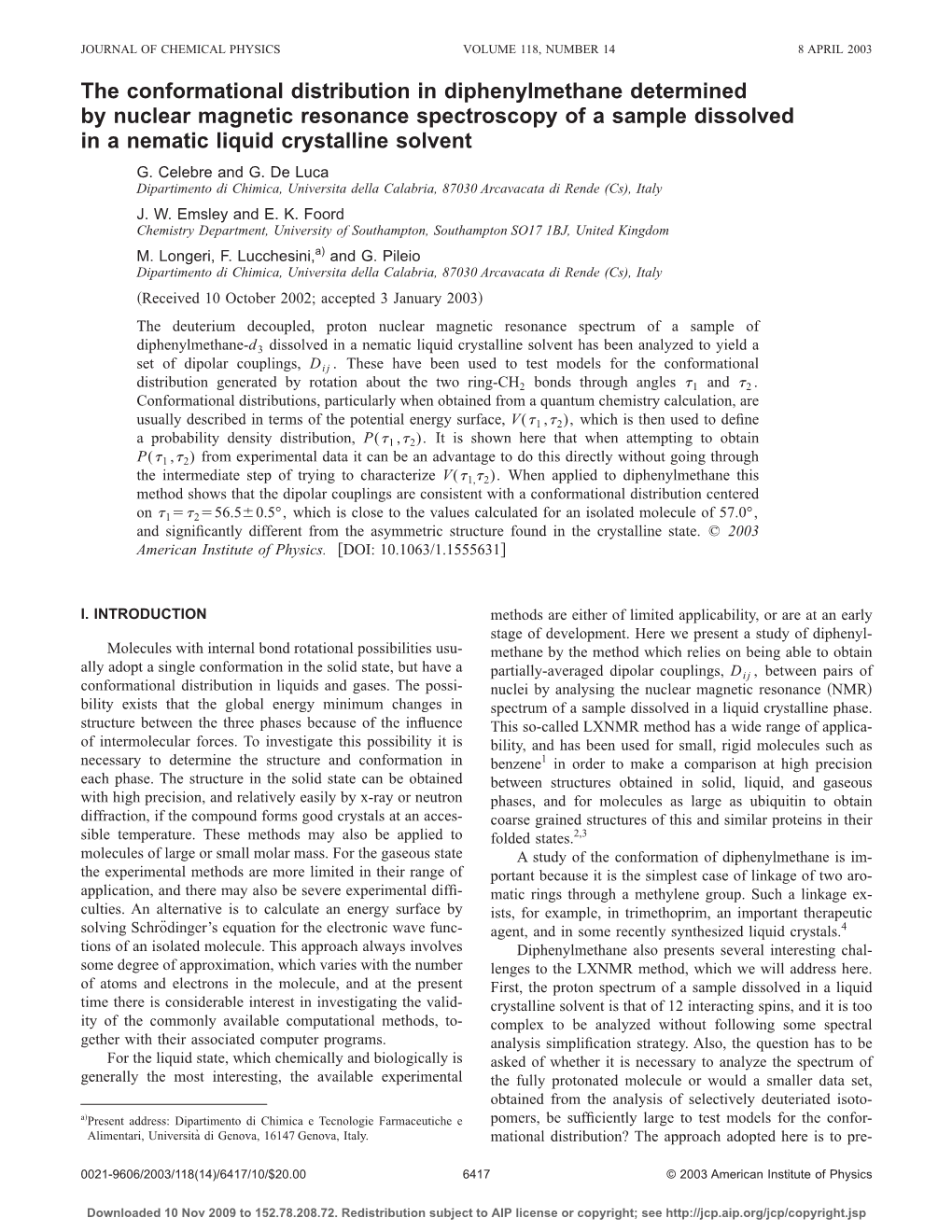 The Conformational Distribution in Diphenylmethane Determined By