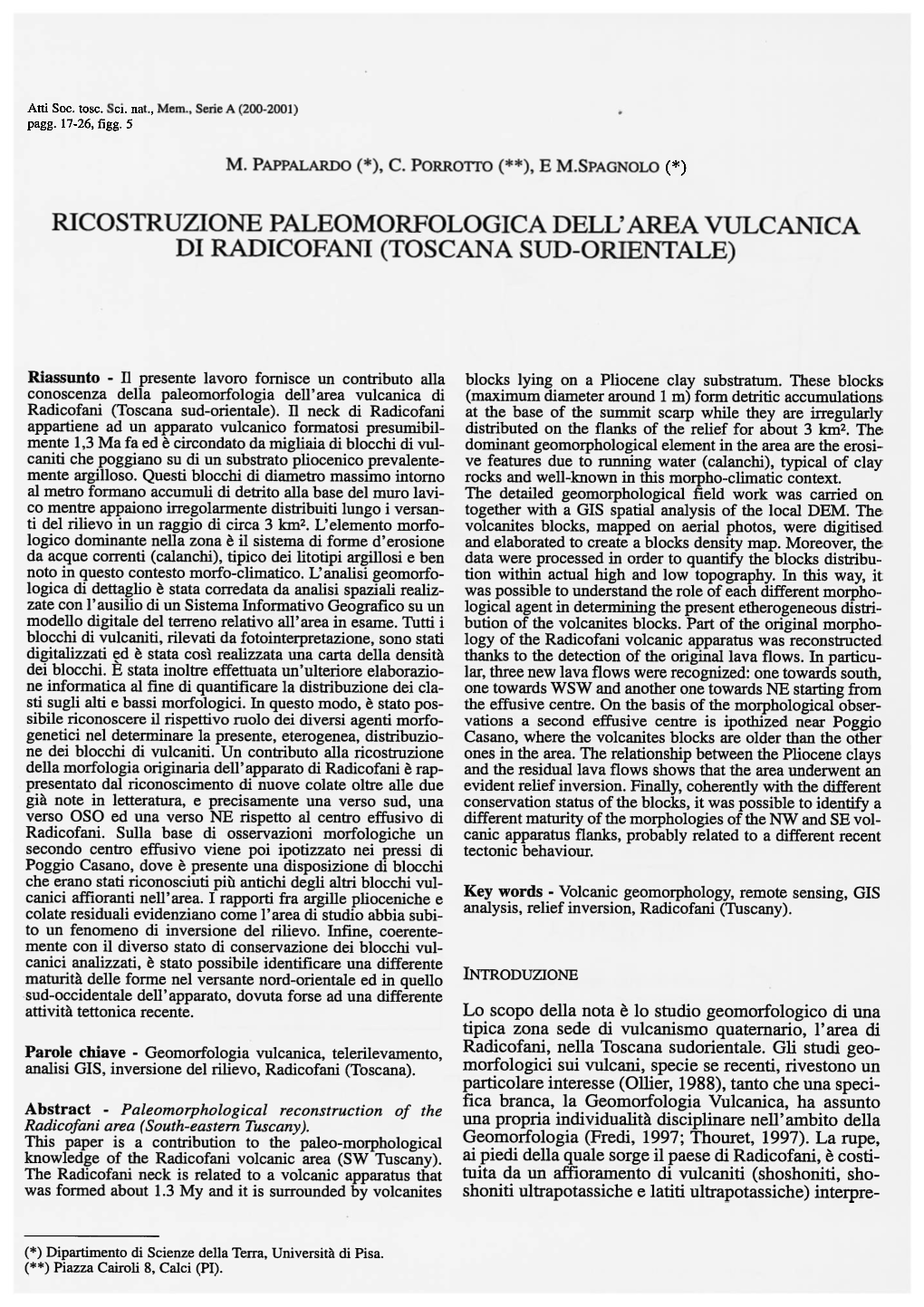 Ricostruzione Paleomorfologica Dell’Area Vulcanica Di Radicofani (Toscana Sud-Orientale)