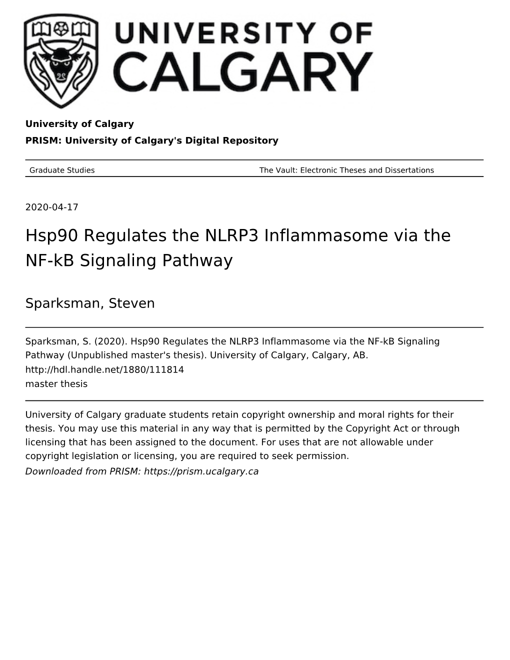 Hsp90 Regulates the NLRP3 Inflammasome Via the NF-Kb Signaling Pathway