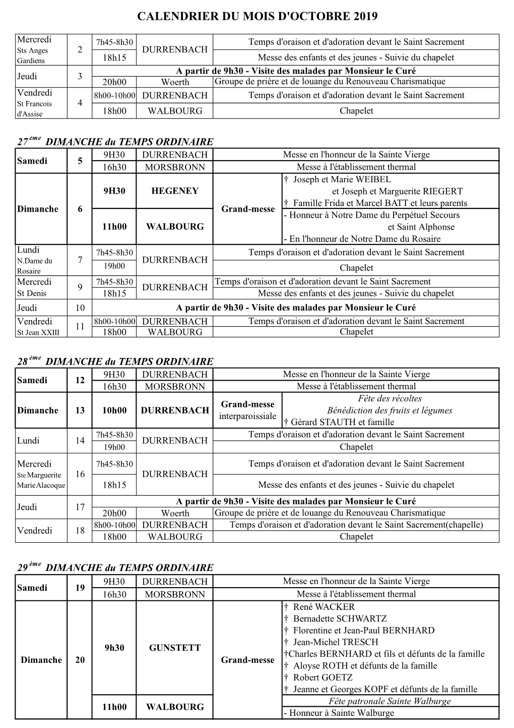 Calendrier Du Mois D'octobre 2019