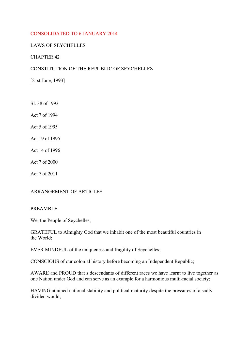 Constitution of the Republic of Seychelles