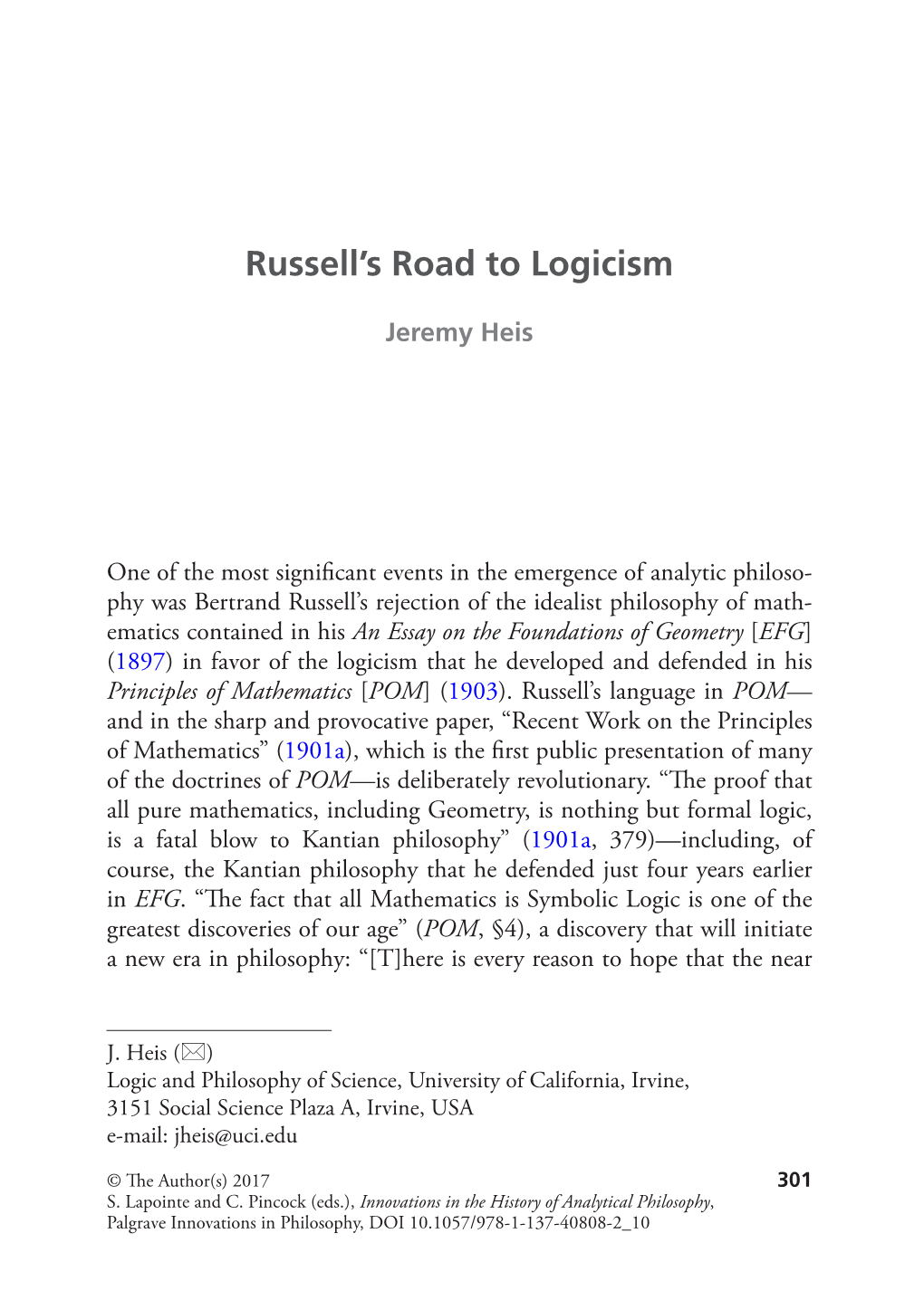 Russell's Road to Logicism