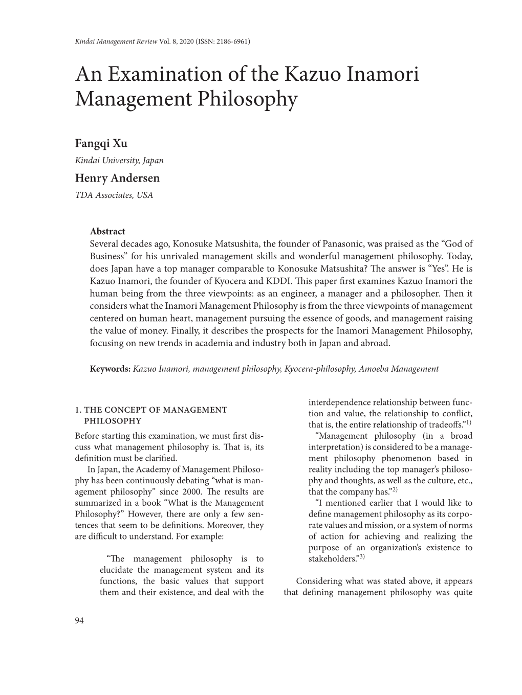 An Examination of the Kazuo Inamori Management Philosophy