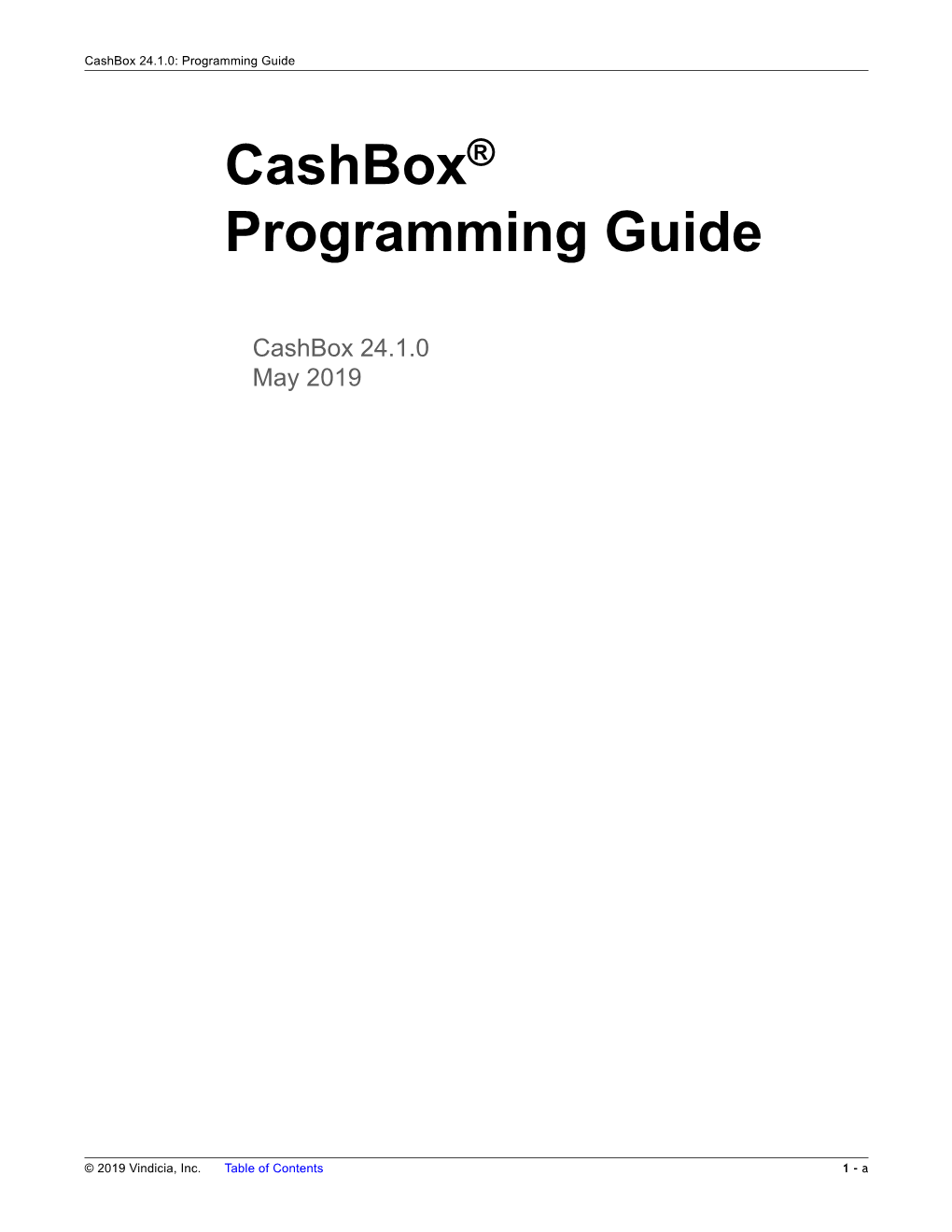 Cashbox® Programming Guide