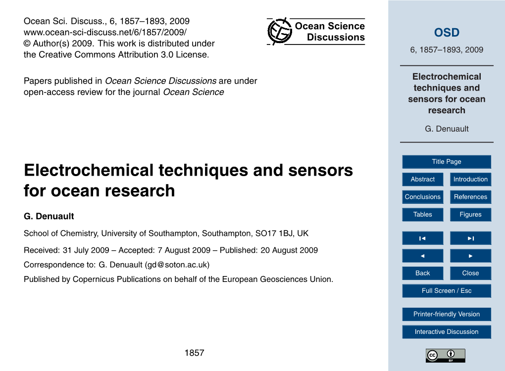 Electrochemical Techniques and Sensors for Ocean Research