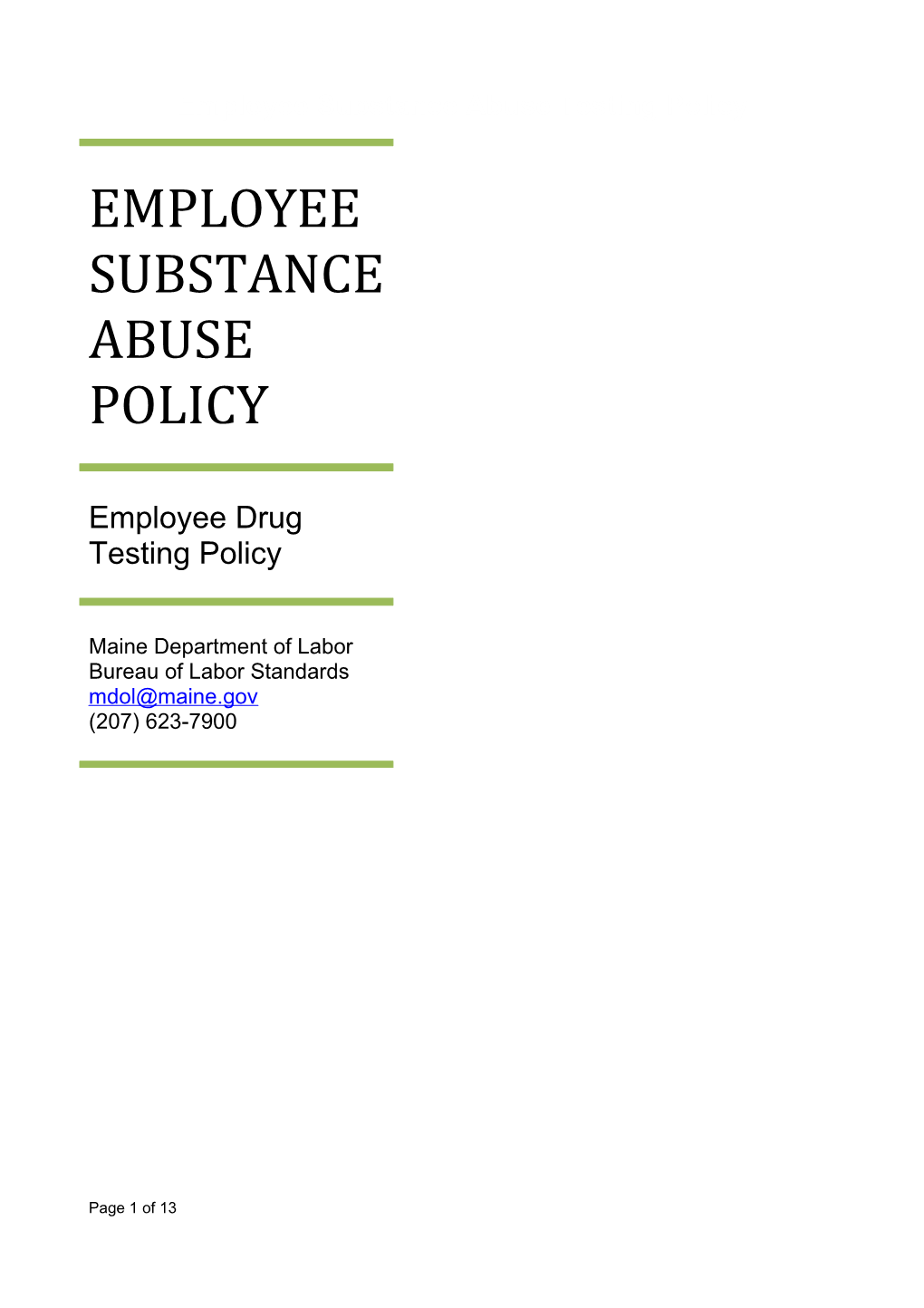 Model Substance Abuse Policy