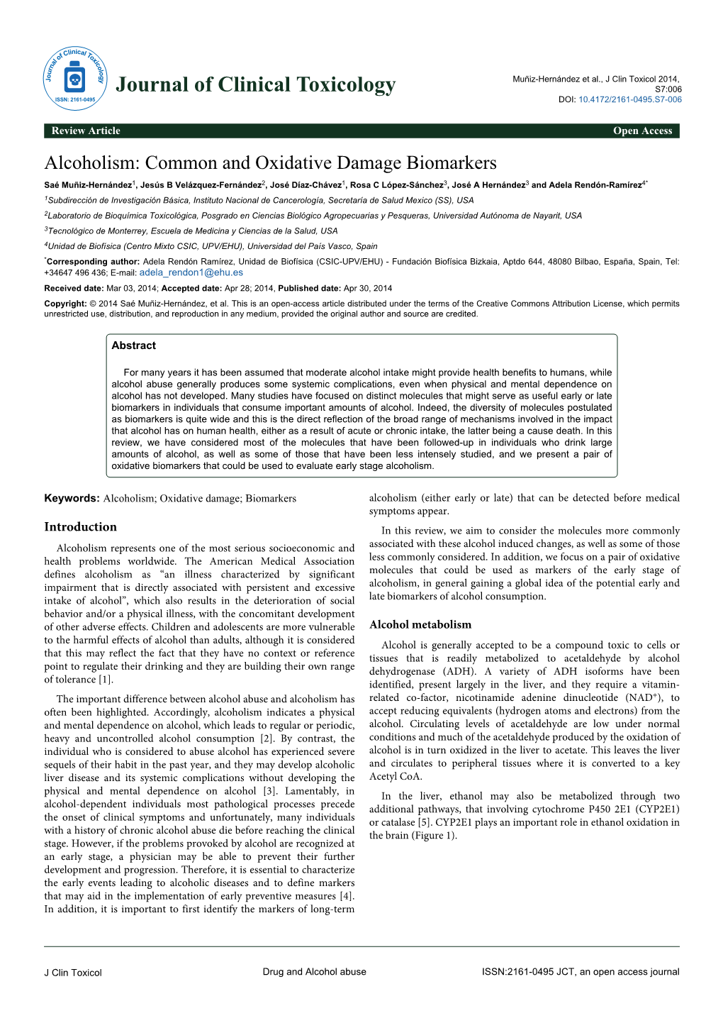 Alcoholism: Common and Oxidative Damage