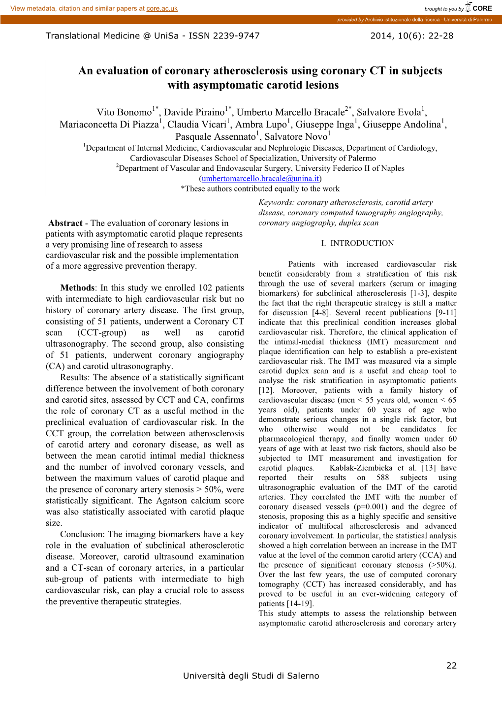 An Evaluation of Coronary Atherosclerosis Using Coronary CT in Subjects with Asymptomatic Carotid Lesions