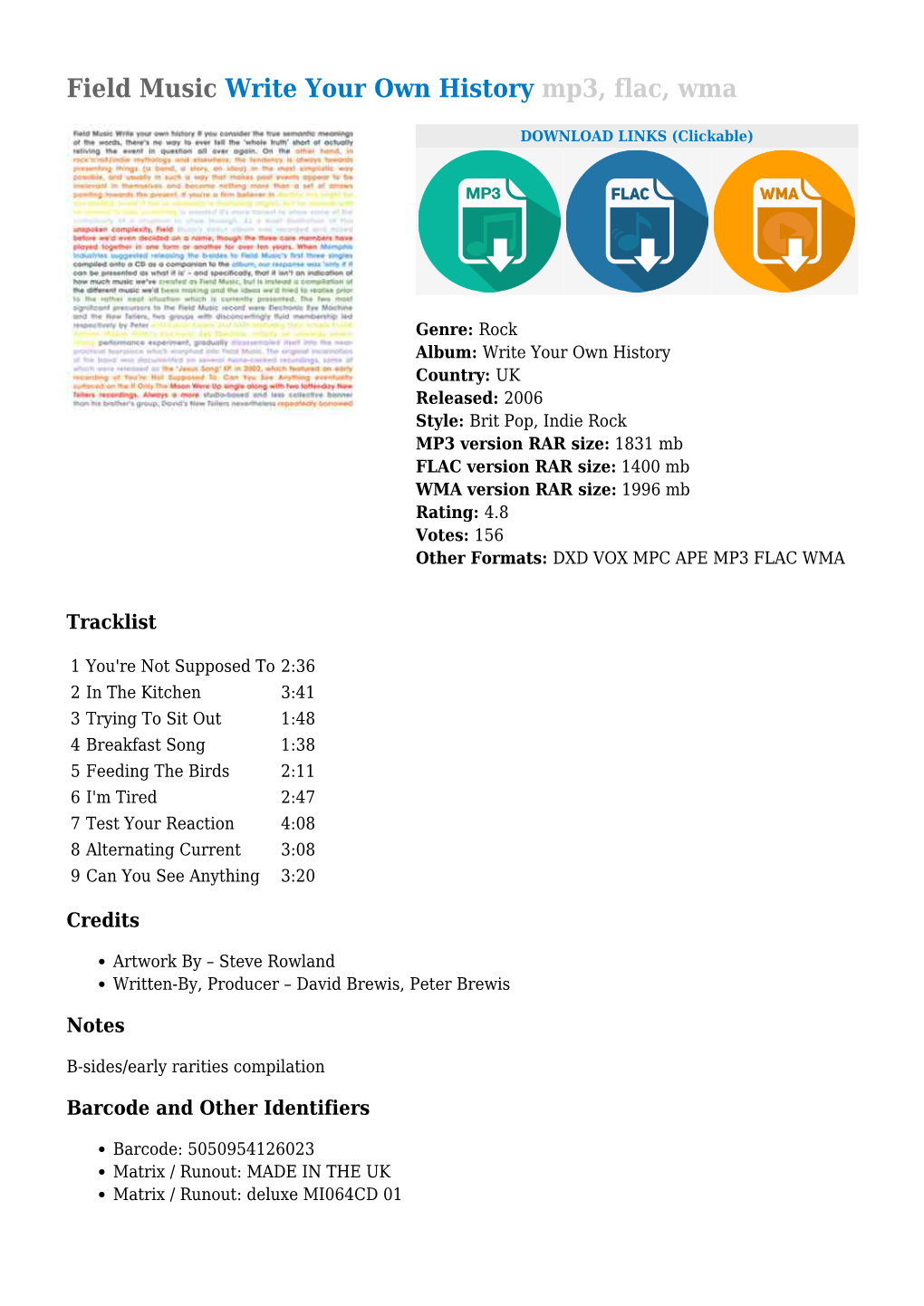 Field Music Write Your Own History Mp3, Flac, Wma