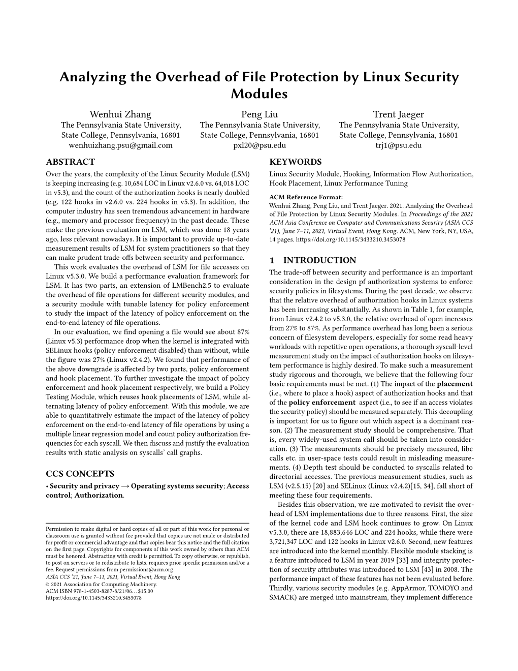 Analyzing the Overhead of File Protection by Linux Security Modules