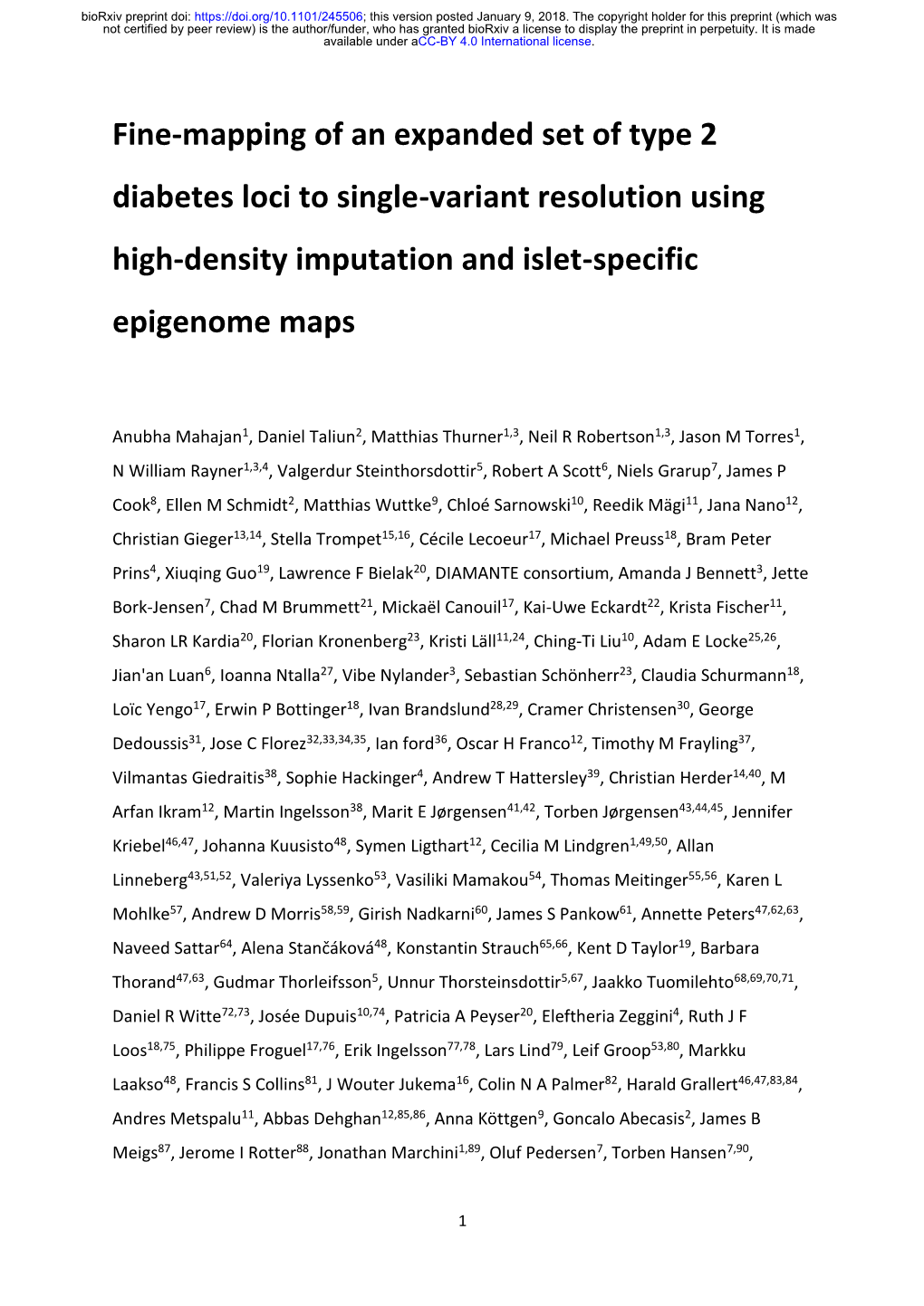 Fine-Mapping of an Expanded Set of Type 2 Diabetes Loci to Single-Variant Resolution Using High-Density Imputation and Islet-Specific Epigenome Maps
