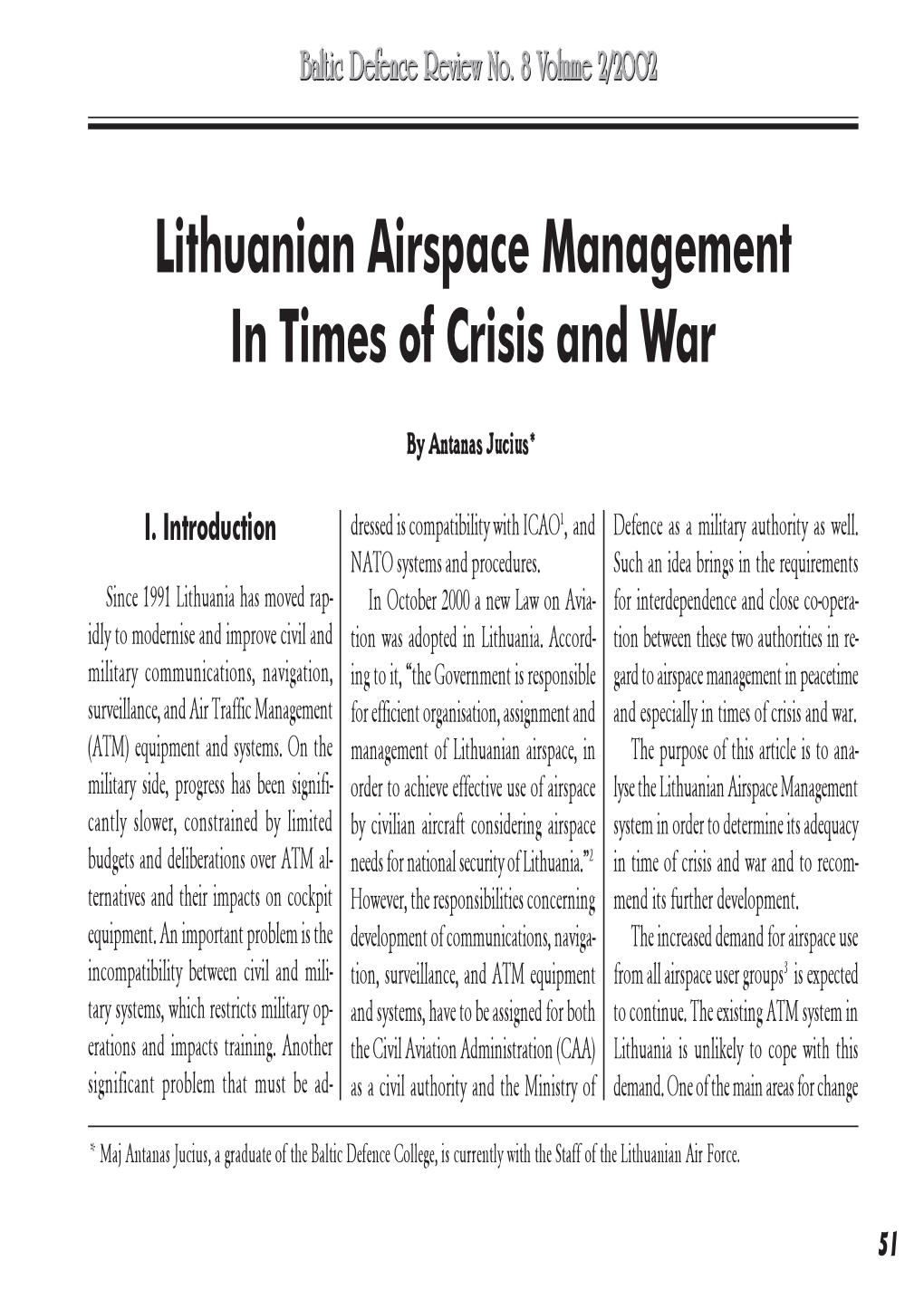 Lithuanian Airspace Management in Times of Crisis and War