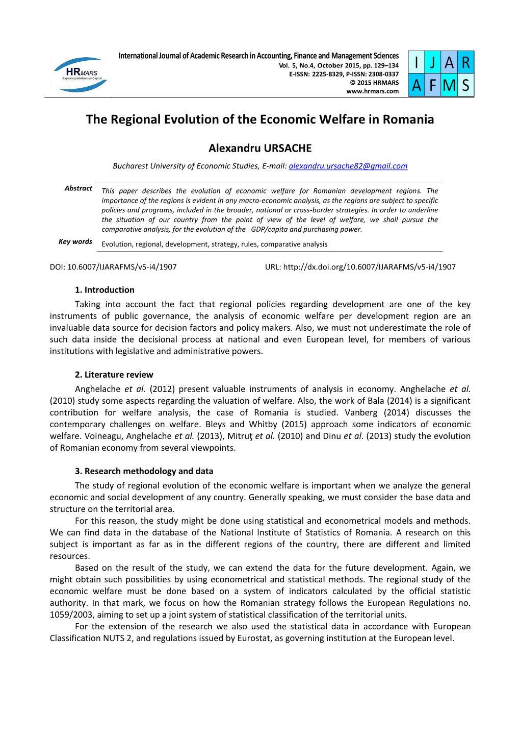 The Regional Evolution of the Economic Welfare in Romania