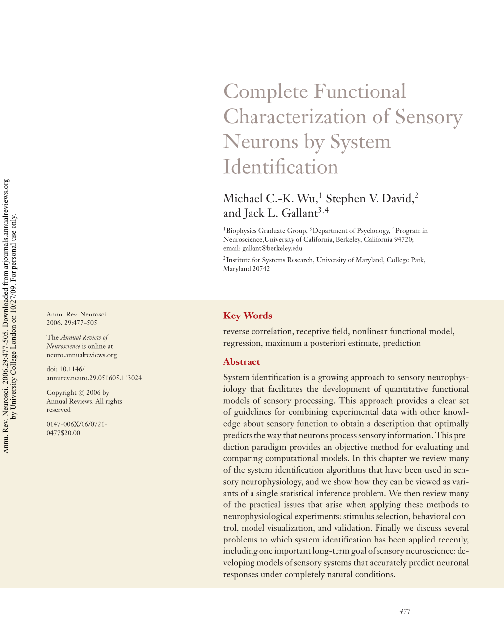 Complete Functional Characterization of Sensory Neurons by Systems