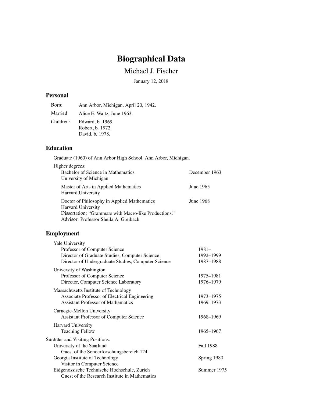 Biographical Data Michael J