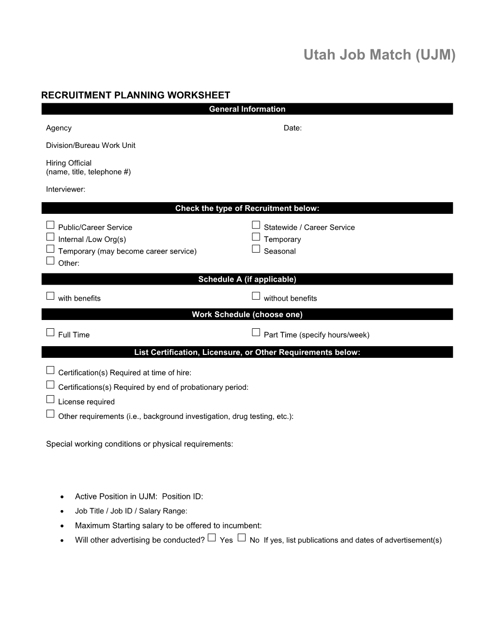 Recruitment Planning Worksheet