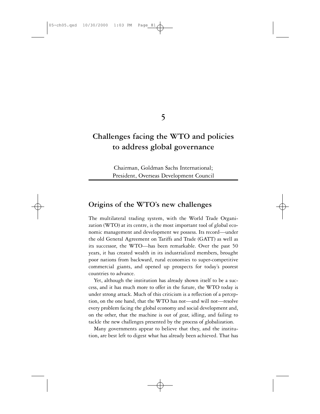 Challenges Facing the WTO and Policies to Address Global Governance