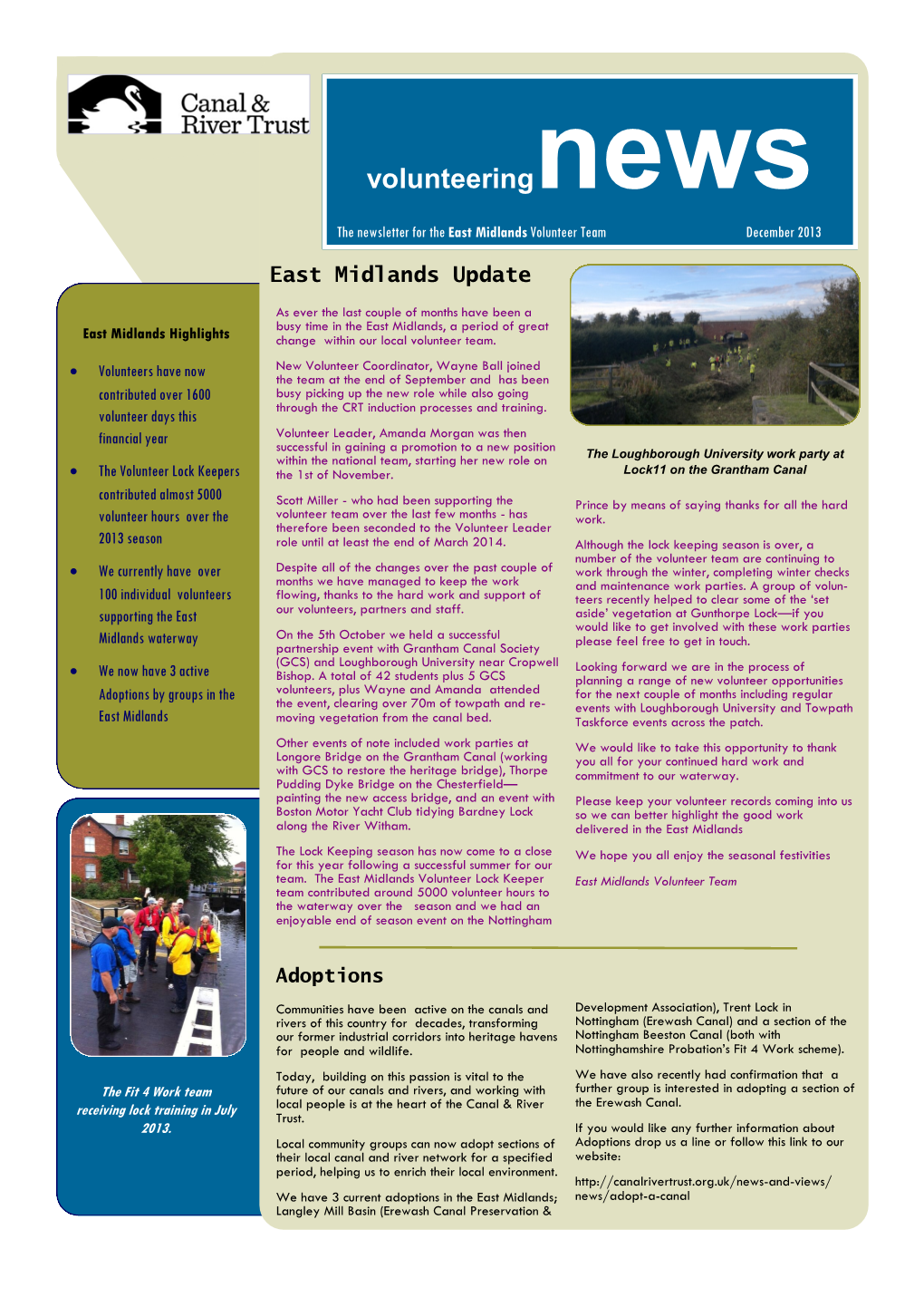 Volunteeringnews the Newsletter for the East Midlands Volunteer Team December 2013