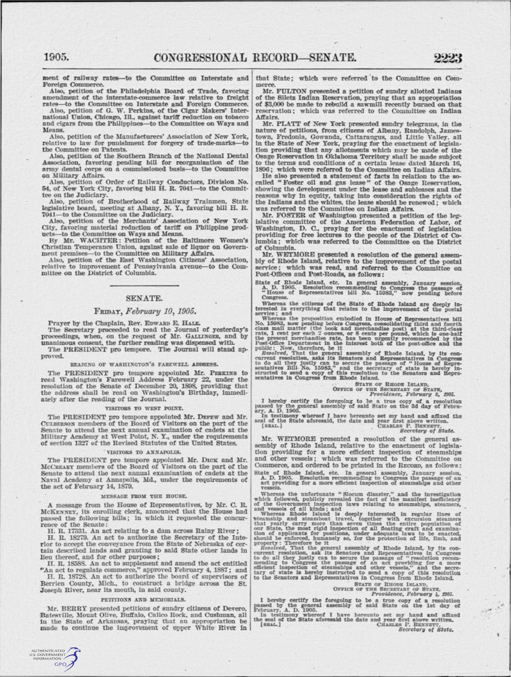 1905.- Congressional Record-Sen Ate