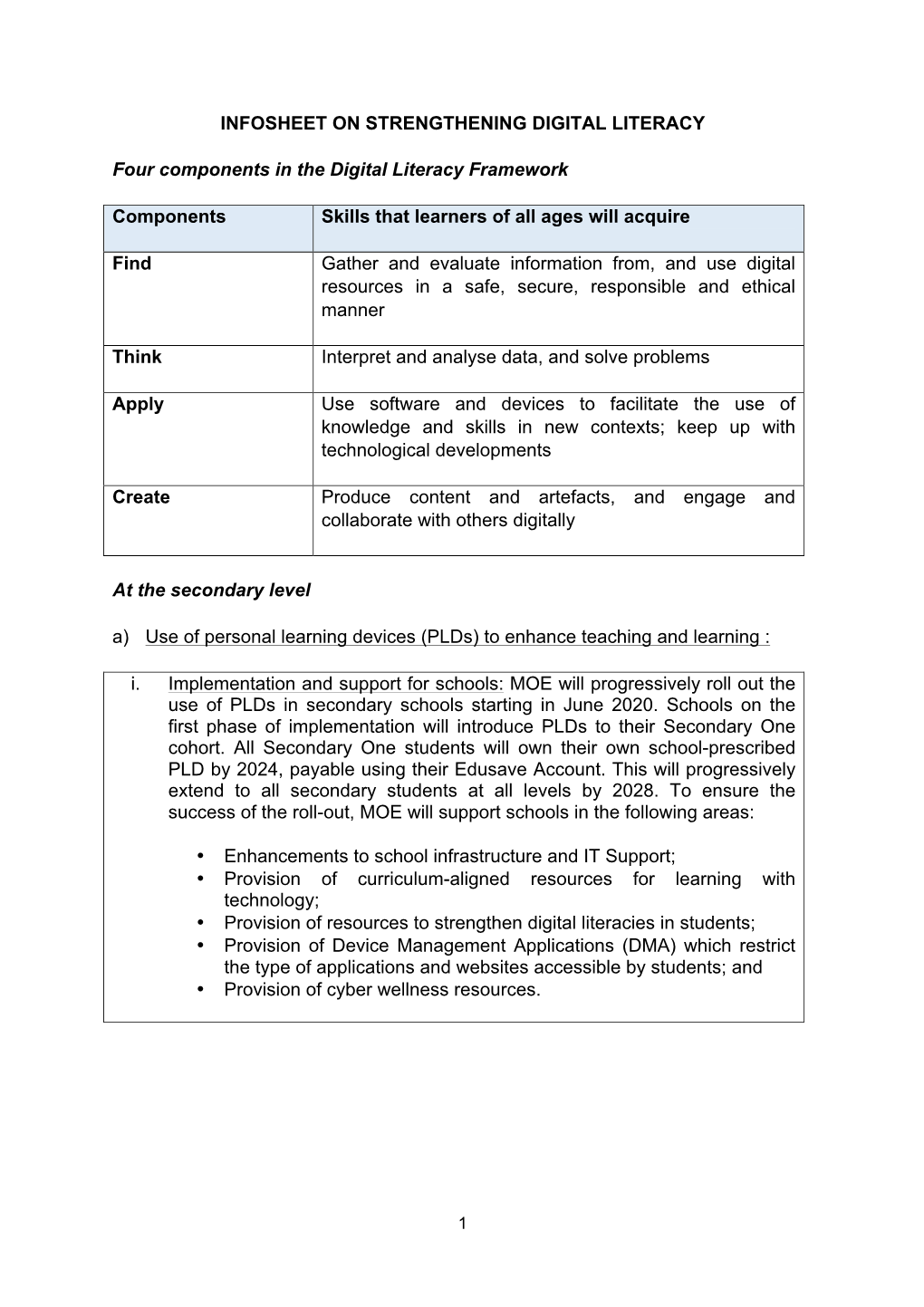 Infosheet on Strengthening Digital Literacy