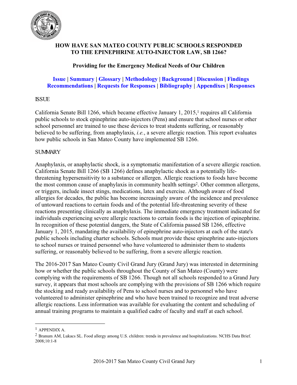 How Have San Mateo County Public Schools Responded to the Epinephrine Auto-Injector Law, Sb 1266?