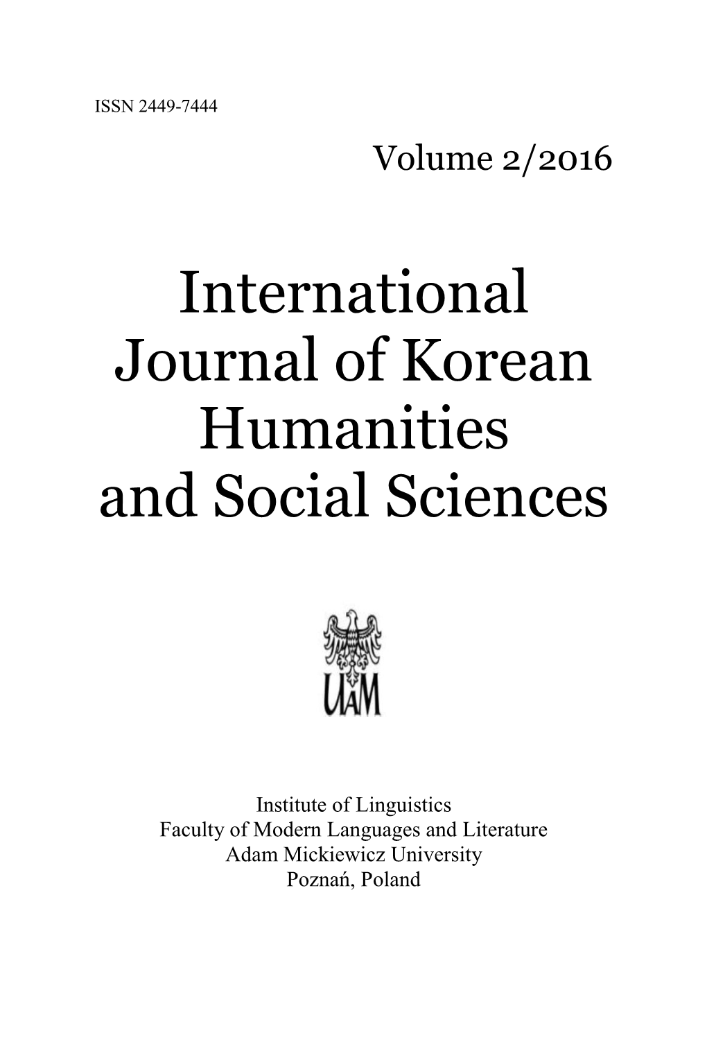 International Journal of Korean Humanities and Social Sciences