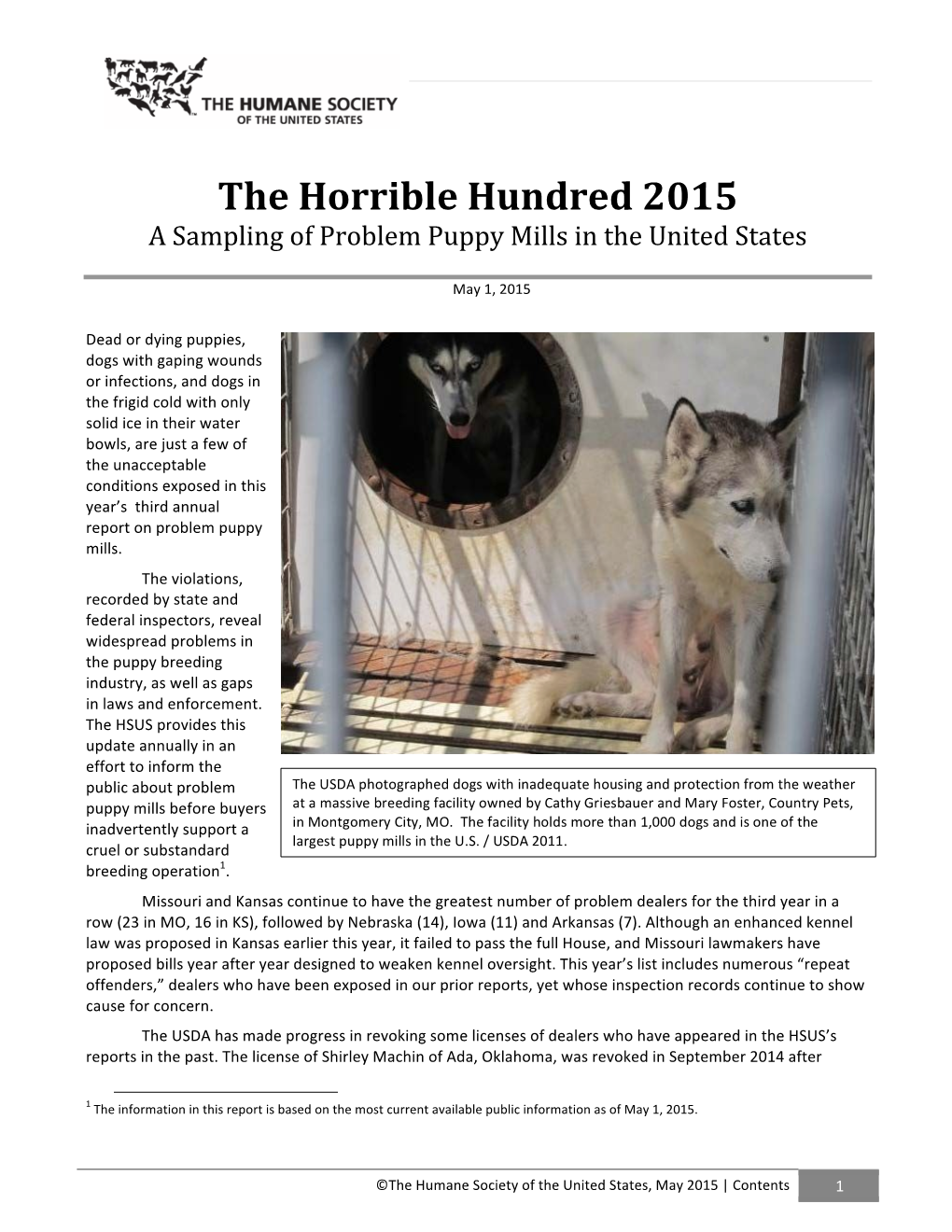 The Horrible Hundred 2015 a Sampling of Problem Puppy Mills in the United States