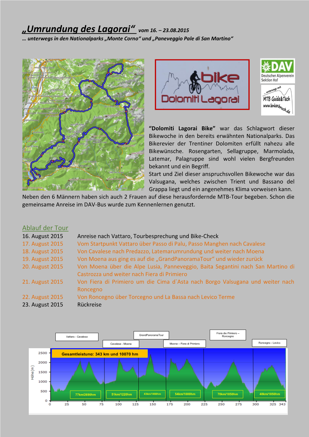 „Umrundung Des Lagorai“ Vom 16. – 23.08.2015 … Unterwegs in Den Nationalparks „Monte Corno“ Und „Paneveggio Pale Di San Martino“