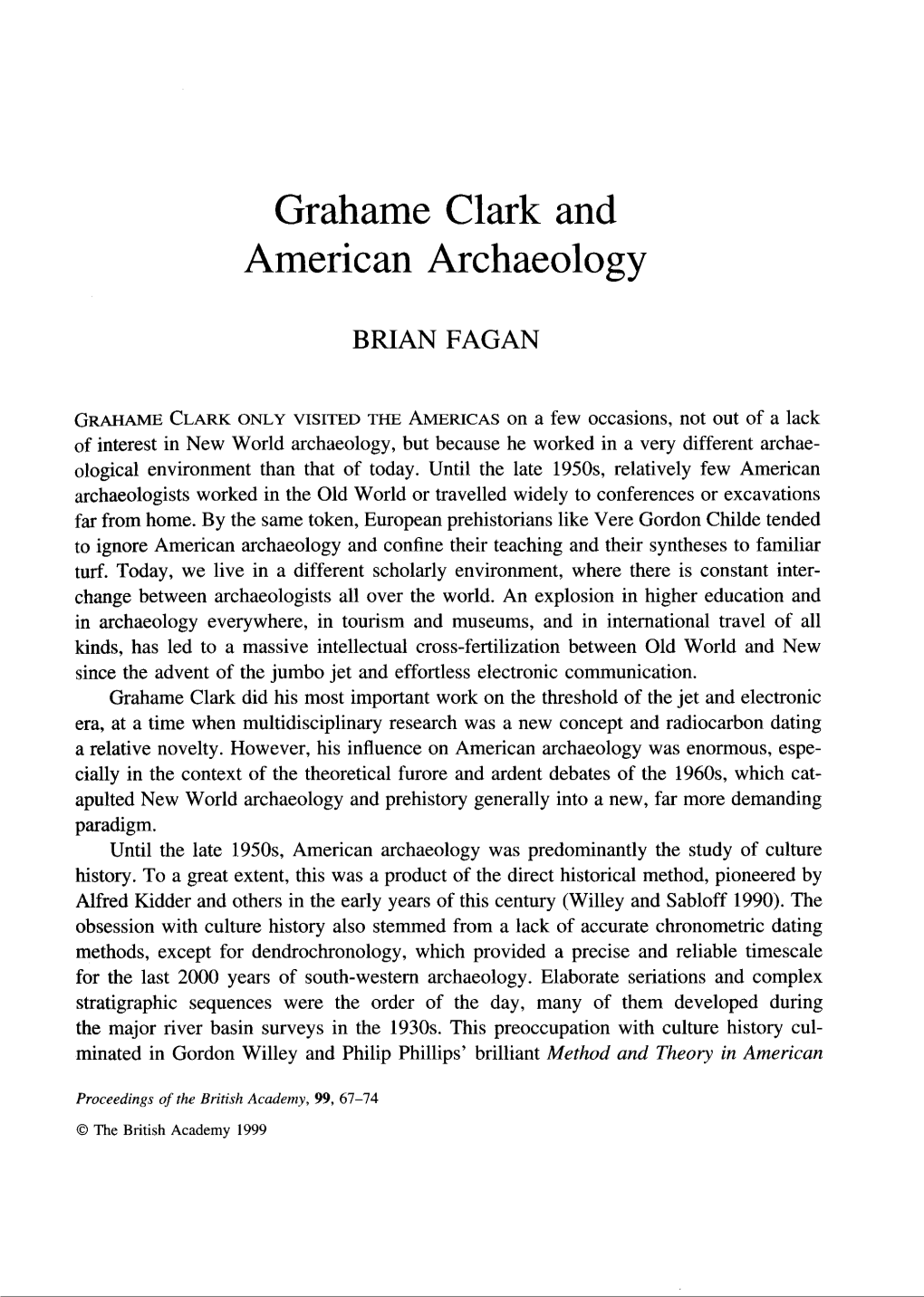 Grahame Clark and American Archaeoloev