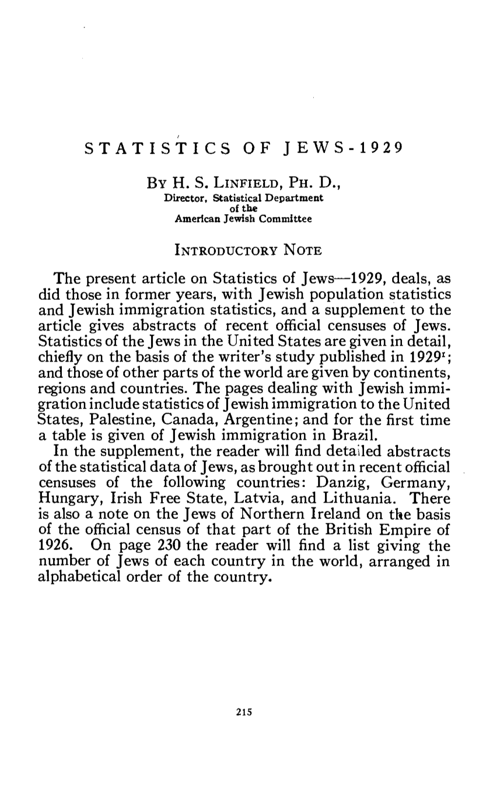 Statistics of Jews-1929