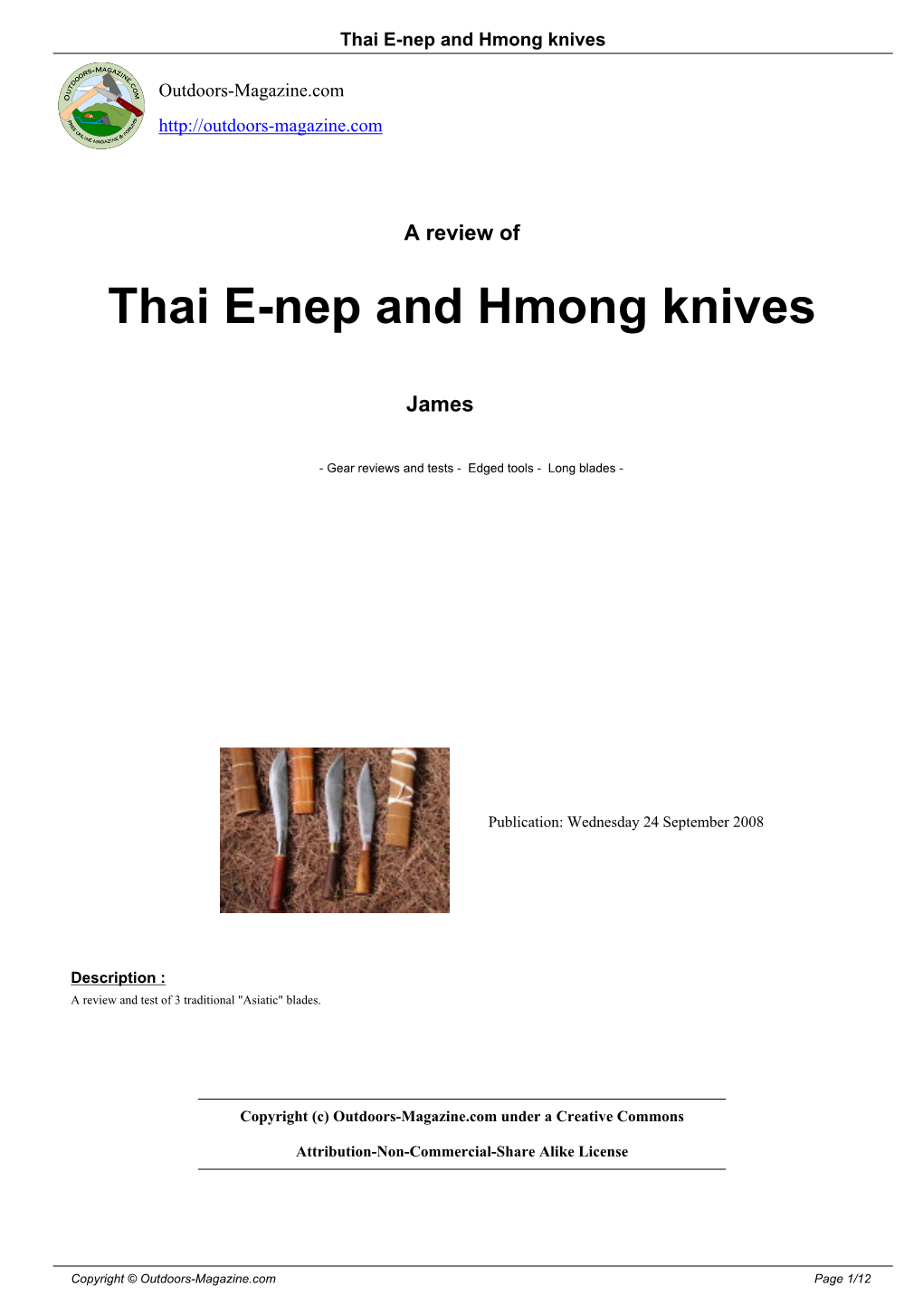 Thai E-Nep and Hmong Knives