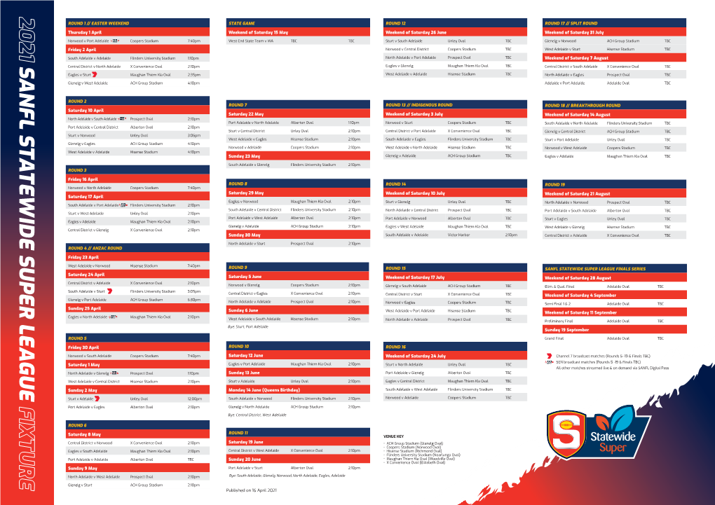 2021 Sanfl Sta T Ewide Super Lea Gue Fixture