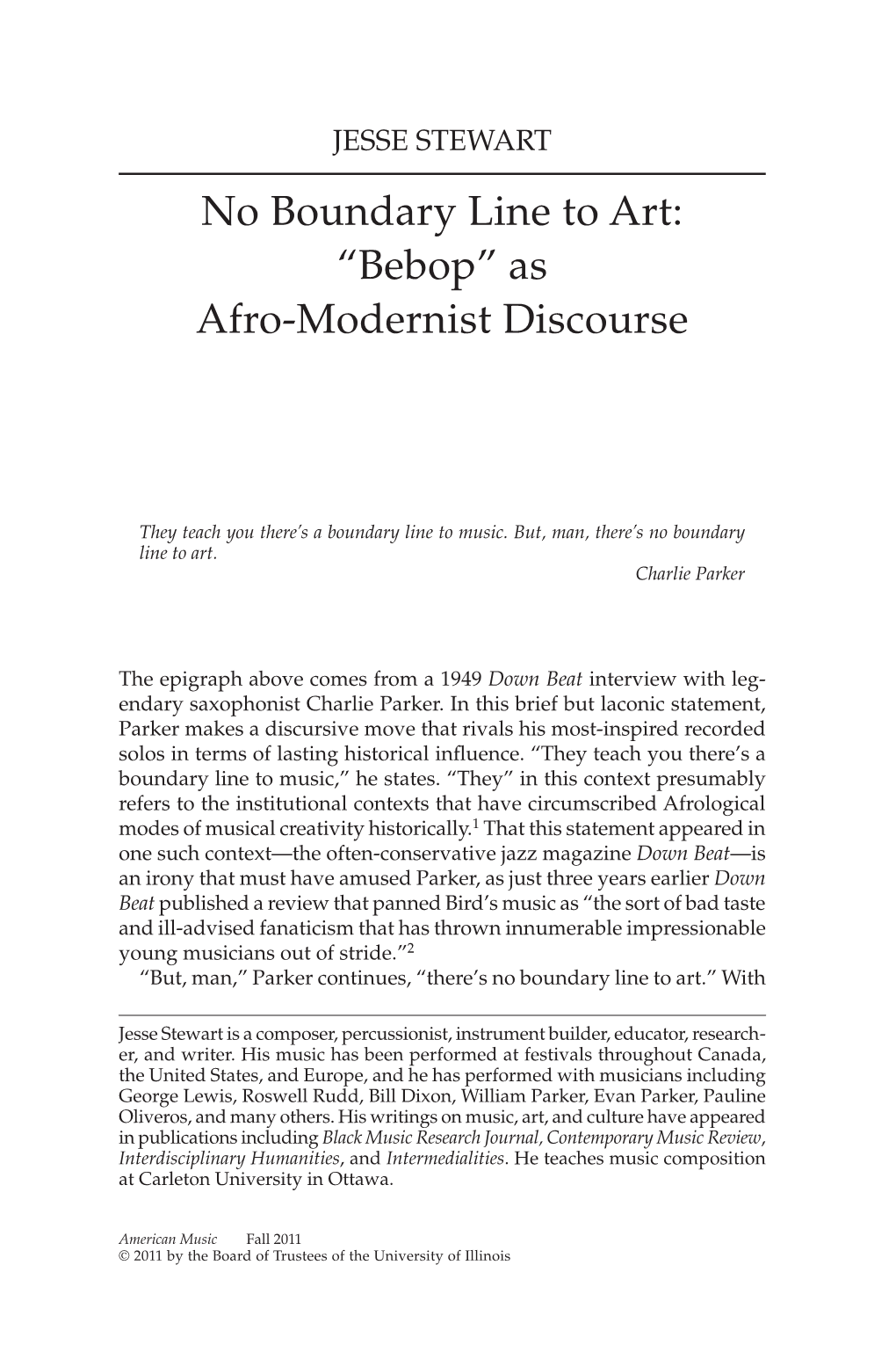 “Bebop” As Afro-Modernist Discourse