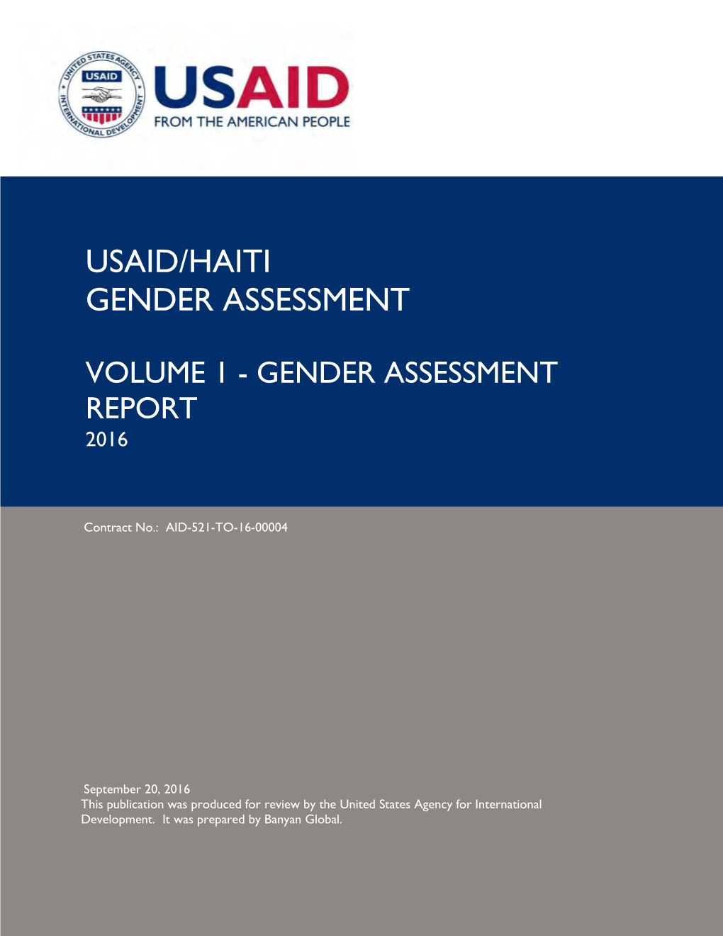 USAID/Haiti Gender Assessment, Volume I