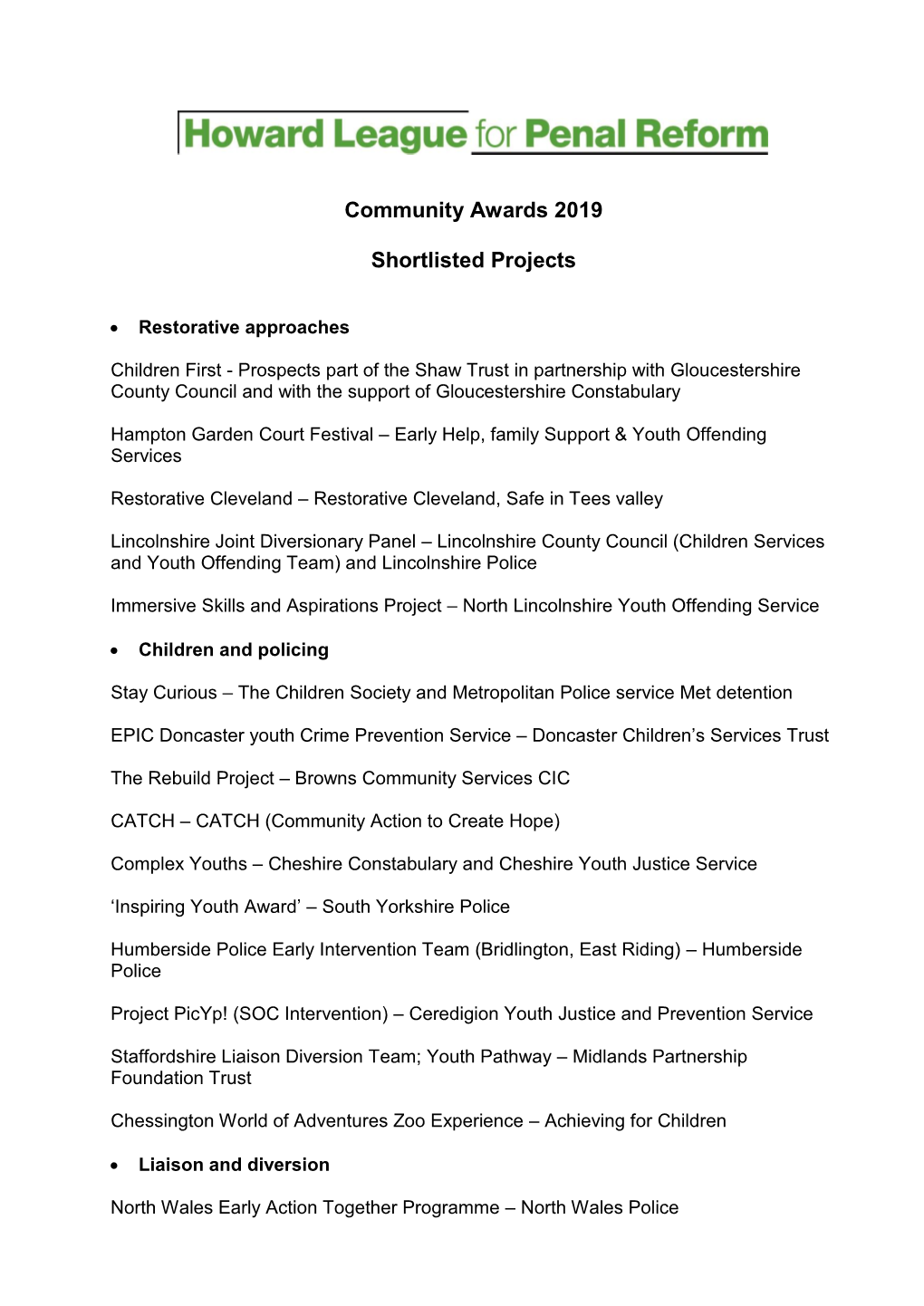 Community Awards 2019 Shortlisted Projects