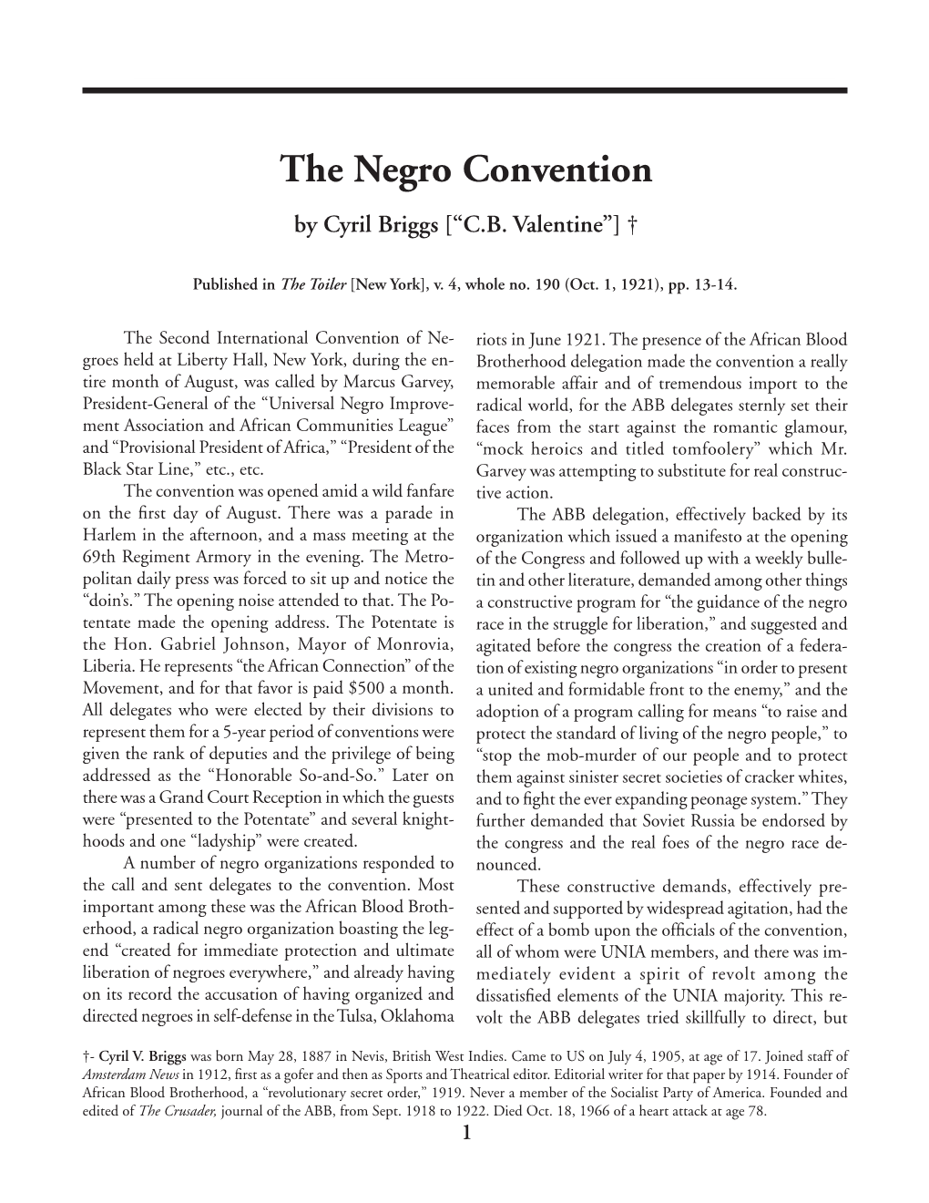 The Negro Convention [Events from Aug