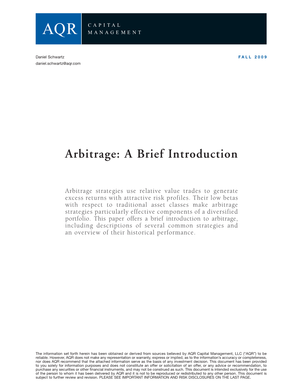 Arbitrage: a Brief Introduction