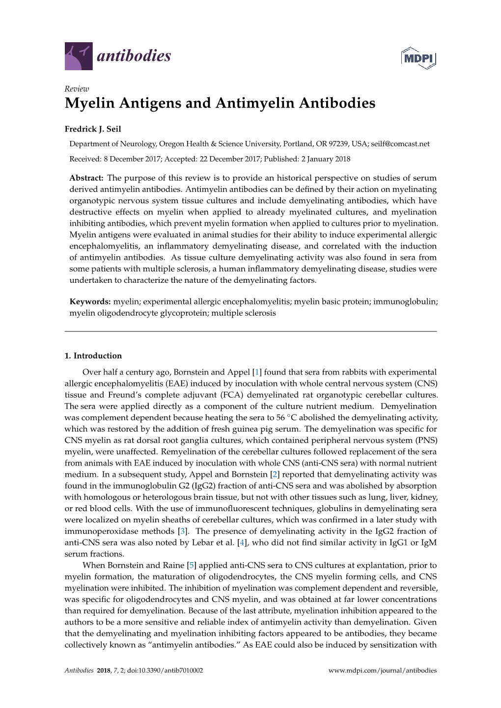 Myelin Antigens and Antimyelin Antibodies