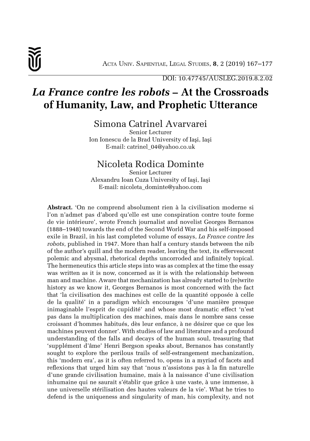 La France Contre Les Robots – at the Crossroads of Humanity, Law, And