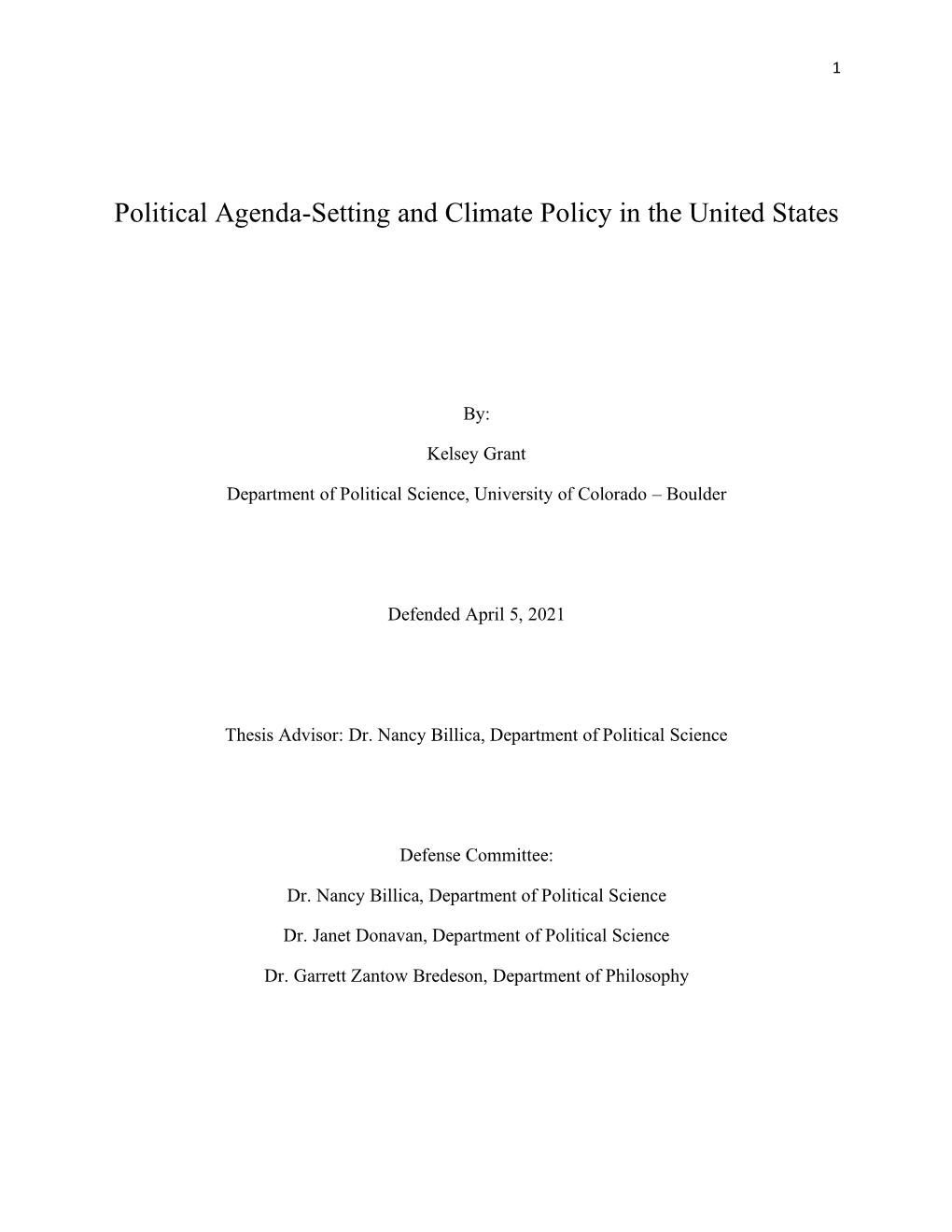 Political Agenda-Setting and Climate Policy in the United States