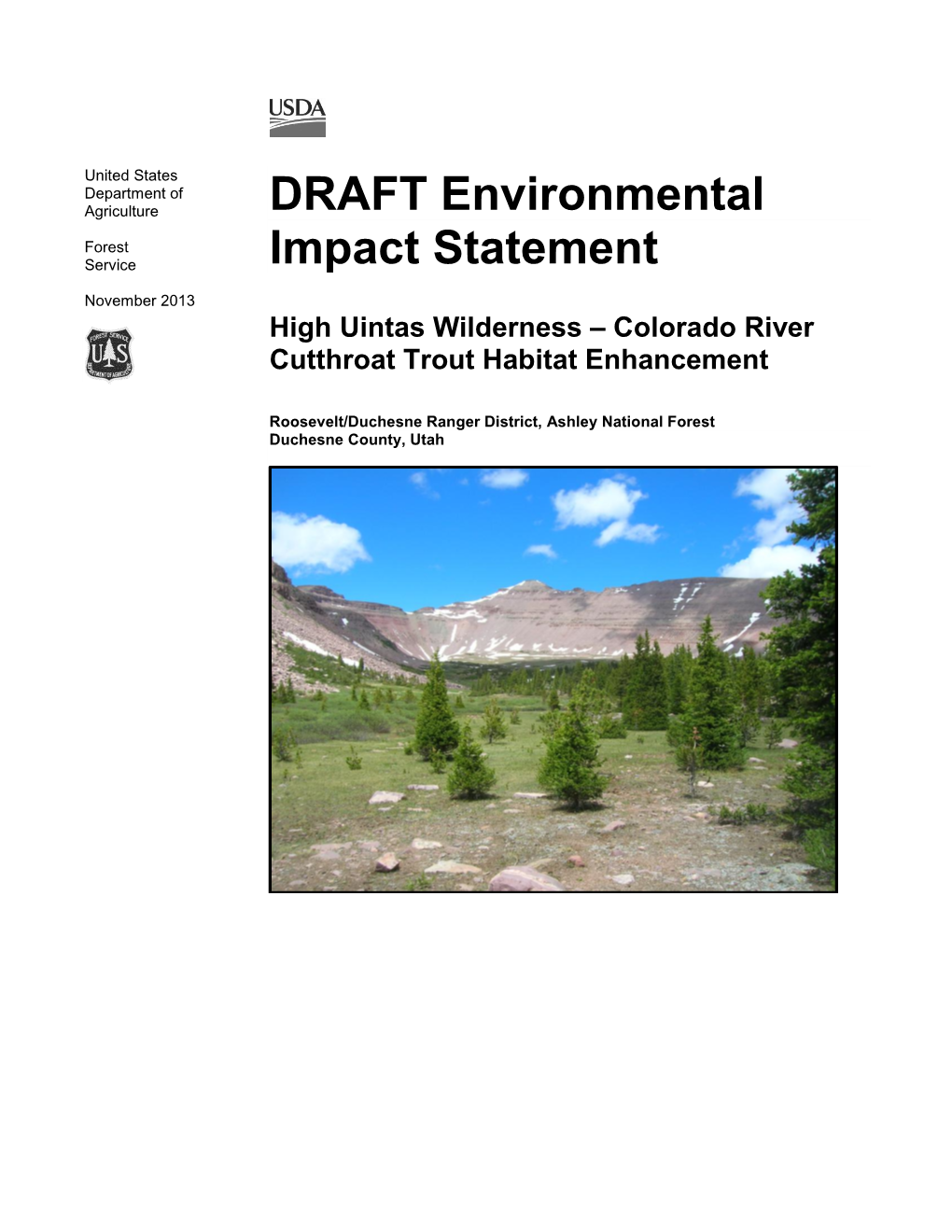 Draft Environmental Impact Statement High Uintas Wilderness – Colorado River Cutthroat Trout Habitat Enhancement