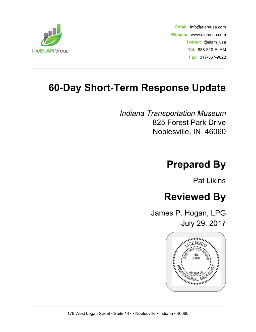 60-Day Short-Term Response Update Prepared by Reviewed By