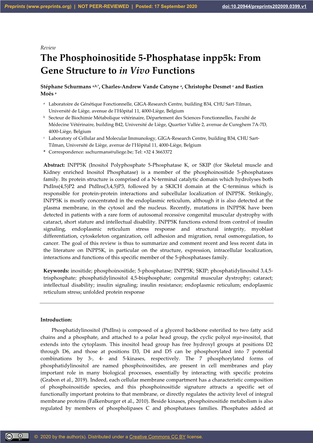 The Phosphoinositide 5-Phosphatase Inpp5k: from Gene Structure to in Vivo Functions